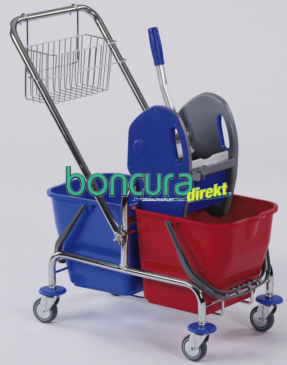 Doppelfahrwagen aus Chrom mit Korb u. Deichsel 